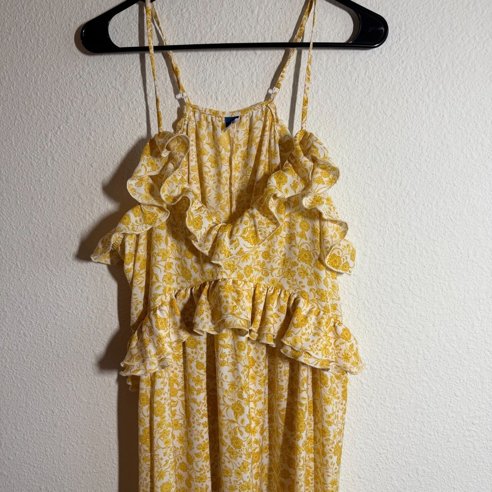 Old Navy Sleeveless Ruffled Midi Dress Womens XL Yellow Spaghetti Strap Floral - Picture 2 of 11